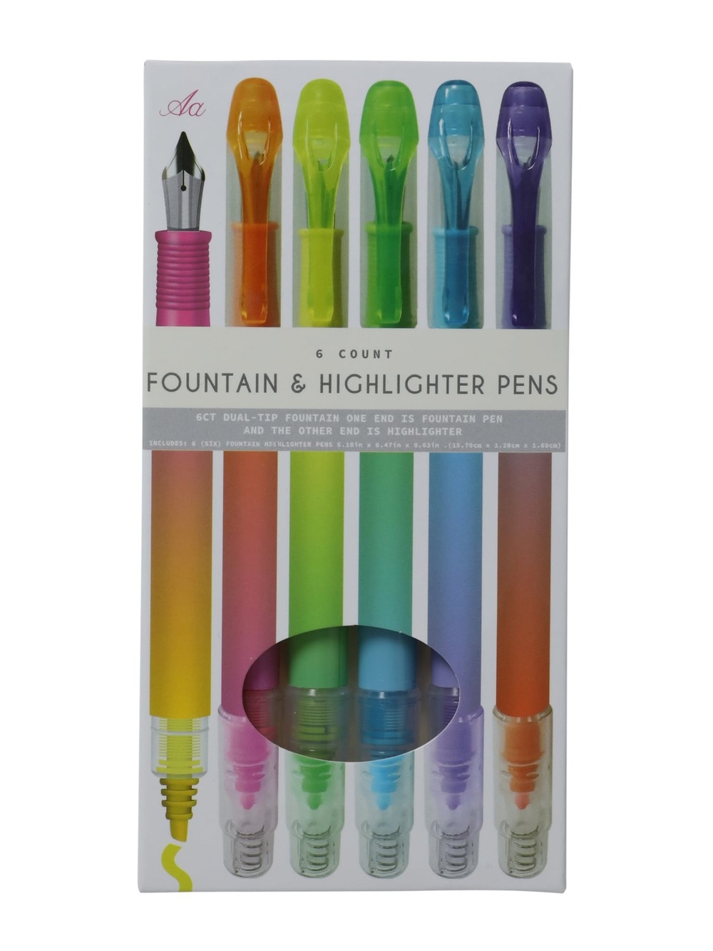 Dual-Tip Fountain & Highlighter Pens 6-Count Aa